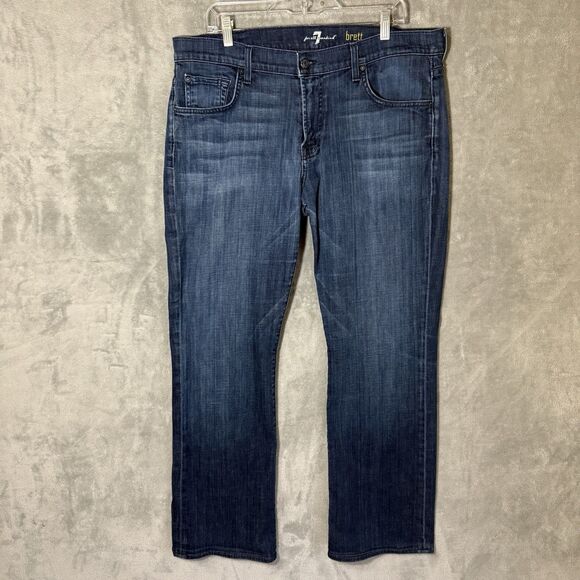 7 For All Mankind Jeans Mens Size 38 Blue Brett Straight Classic Denim Stretch - Picture 1 of 9
